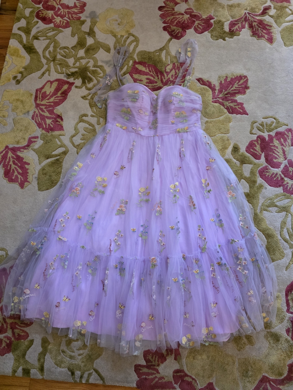 Lilac Floral Tulle Prom/Wedding Dress with Embroidered Appliqués